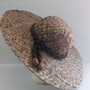 Vintage Woven Sun Hat with Earthy Tones-Made In Italy
